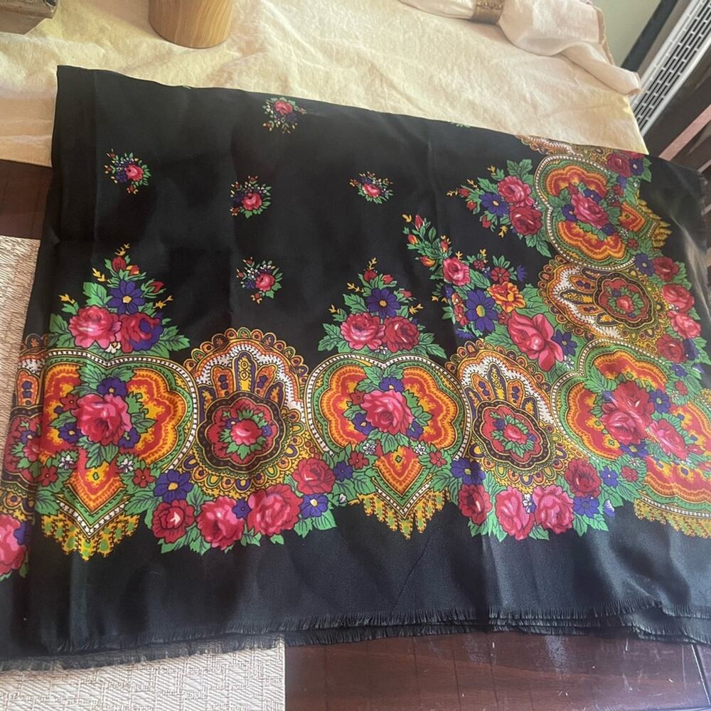 Vintage Vibrant Floral Black Scarve wrap or shawl